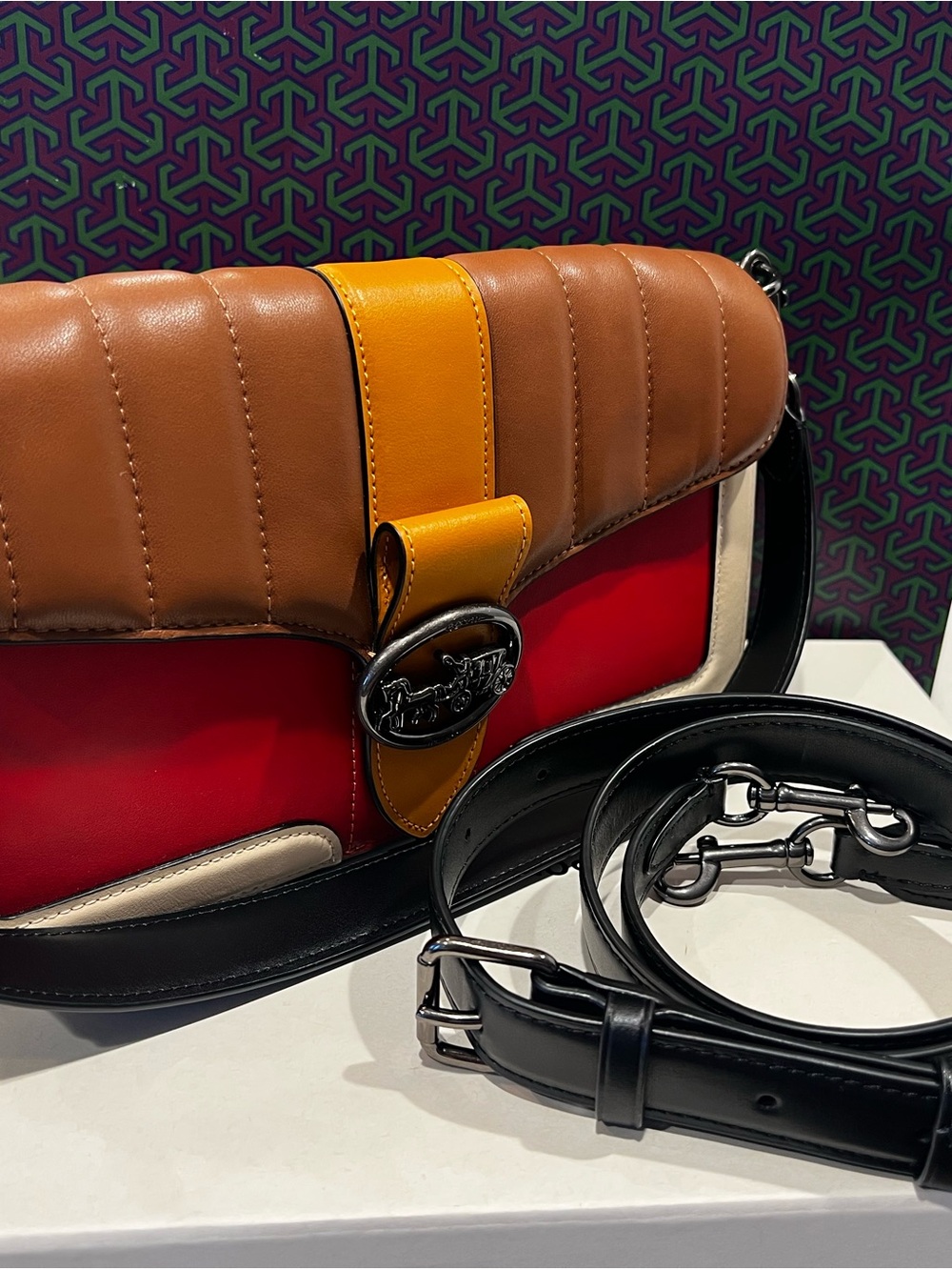 NWT Coach Georgie Shoulder Bag With Colorblock Linear Quilting 5568